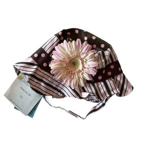 Jamie Rae Hats NWT‎ Baby Girl UV Sun Hat Brown Pink Polka Dot Flower 3-12M